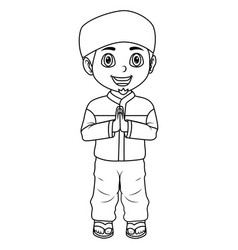 Happy Muslim Man Cartoon Line Art