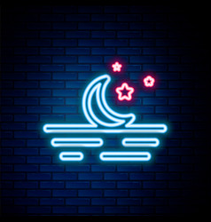 Glowing Neon Line Moon And Stars Icon Isolated