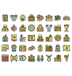 Israel Icons Set Color Outline