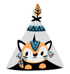 Cute Fox In Native American Tent Animal In Tepee