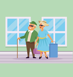 Old Couple With Suitcases In House Active