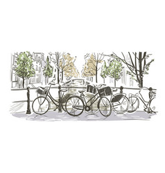 Amsterdam Bicycles Sketch Watercolor Sketch