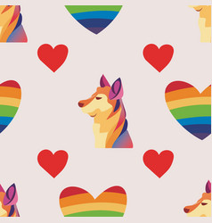 Rainbow Heart Dog Seamless Pattern And