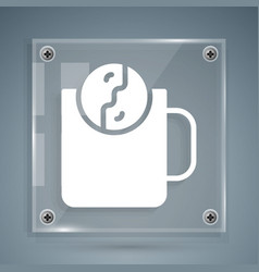 White Tea Time Icon Isolated On Grey Background