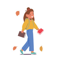 Child Character Walks With Books In Hands