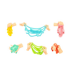 Human Hands Playing With Colorful Slime Set Slimy