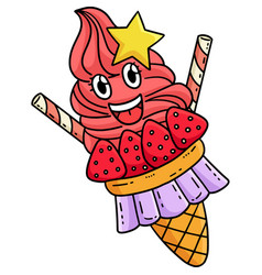 Ice Cream With Strawberries Cartoon Clipart