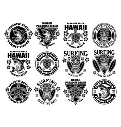 Surfing And Summer Vacation Set Of Emblems