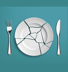 White Broken Plate With Fork And Knife