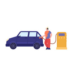 Young Man Filling Up Fuel Car At Petrol Station