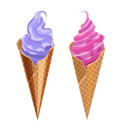 Pink And Purple Ice Cream In A Waffle Cone