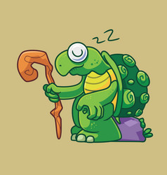 Cute Old Turtle Sleeping Isolated Cartoon Animal