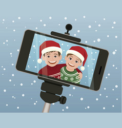 Selfie Capture Two Kids For Christmas Greeting