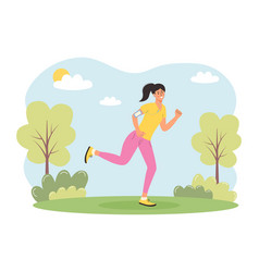 Woman Running In A Summer Park With Headphones