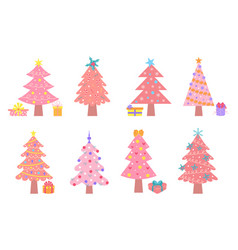 Pink Christmas Trees Set Cute Pastel Decorated