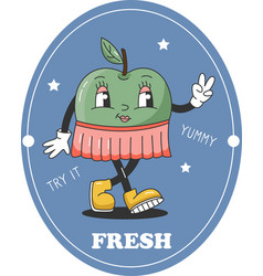 60s Fruit Funny Retro Hippie Groovy Cartoon Apple