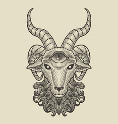 Scary Goat Head Engraving Style On Black