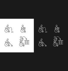 Wheelchair Sport Linear Icons Set For Dark