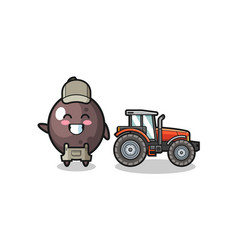 Black Olive Farmer Mascot Standing Beside