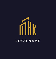 Hk Initial Monogram With Building Logo Design