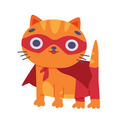 Superhero Ginger Cat Wearing Red Mask And Cape