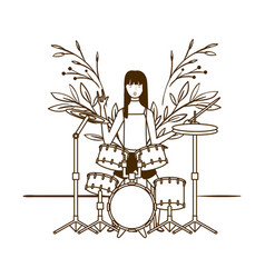 Silhouette Woman With Drum Kit On White