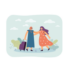 Woman With Suitcase Visiting Friend Flat