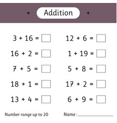 Subtraction number range up to 10 math worksheet Vector Image