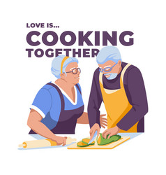 An Elderly Couple Is Cooking Together Isolated