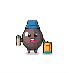 Black Olive Mascot Character As Hiker