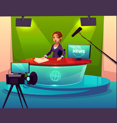 News Presenter In Television Studio Cartoon