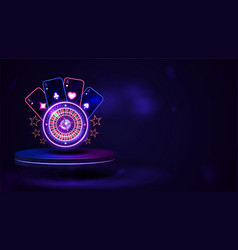 Podium With Shine Neon Casino Roulette Wheel