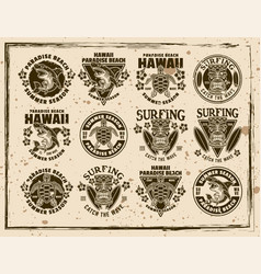 Surfing And Summer Vacation Set Of Emblems