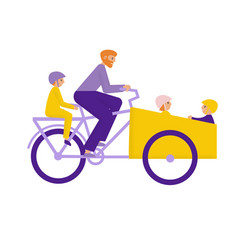 Man Riding Cargo Bike With Children Father