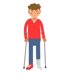 Man With Broken Ankle Walking With Crutches