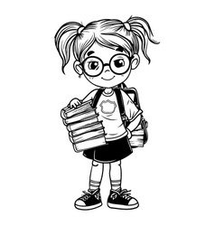 Cute Little Student Girl With Backpack And Books