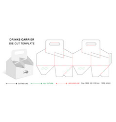 Four Cup Drinks Carrier Box Die Cut Template