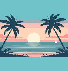 Flat Design Of Beach Nature Scenery With Sunset