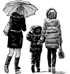 Women And Kid On A Walk