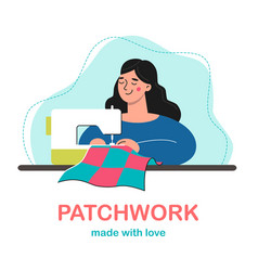 Happy Woman Sewing Patchwork