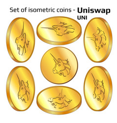 Set Of Gold Coins Uniswap Uni In Isometric View