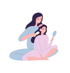 Smiling Mother Brushing Hair Daughter