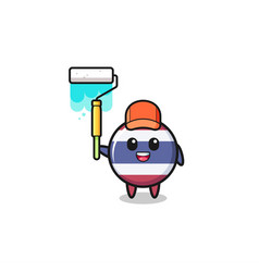 Thailand Flag Painter Mascot With A Paint Roller