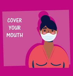 Afro Woman Using Face Mask With Cover Your Mouth