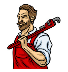 Bearded Plumber Holding Wrench Character Design