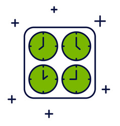 Filled Outline Time Zone Clocks Icon Isolated