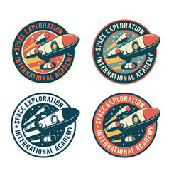 Space Badge With Flying Rocket