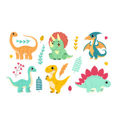 Set Of Flat Of Cute Dinosaurs