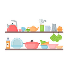 Kitchen Shelves Kitchenware Dishes Cups