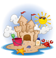 Sand Castle Beach Cartoon Scene